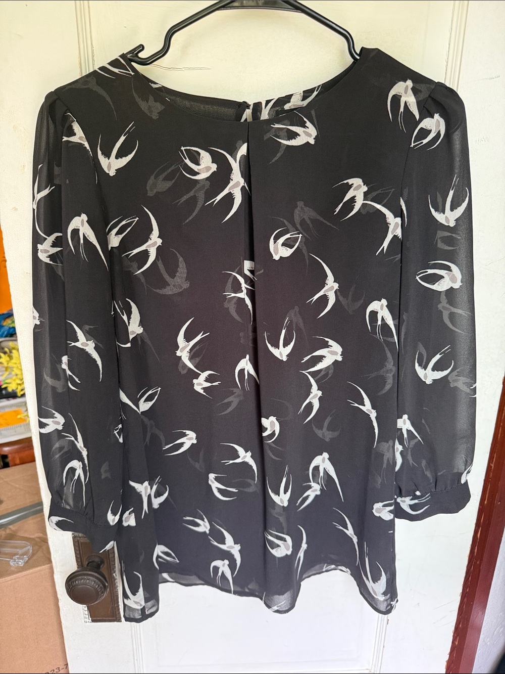 Banana Republic Black Blouse with White Bird Print